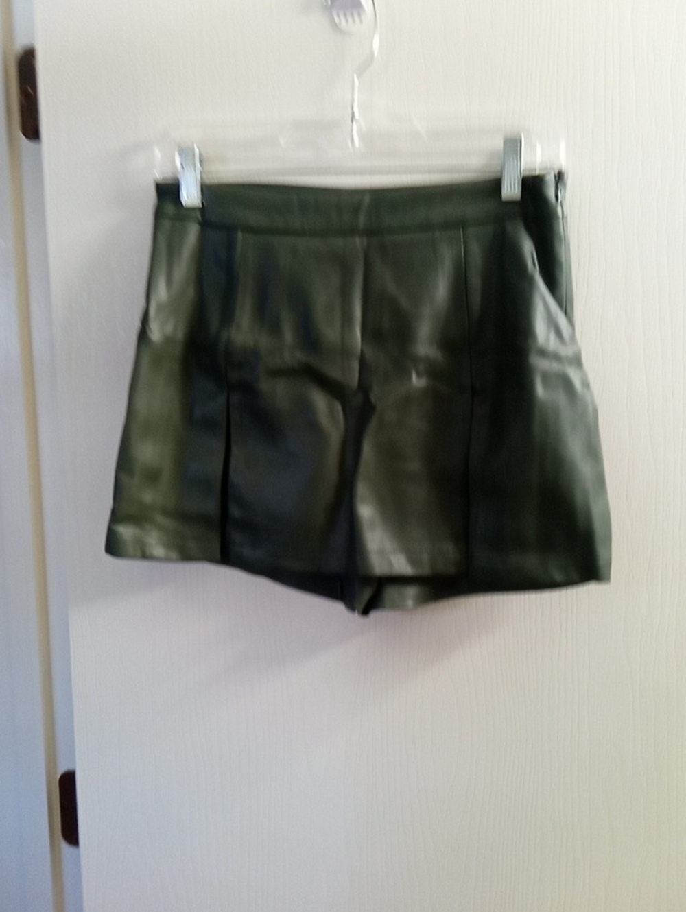 High-Rise Dark Green Faux Leather Skort